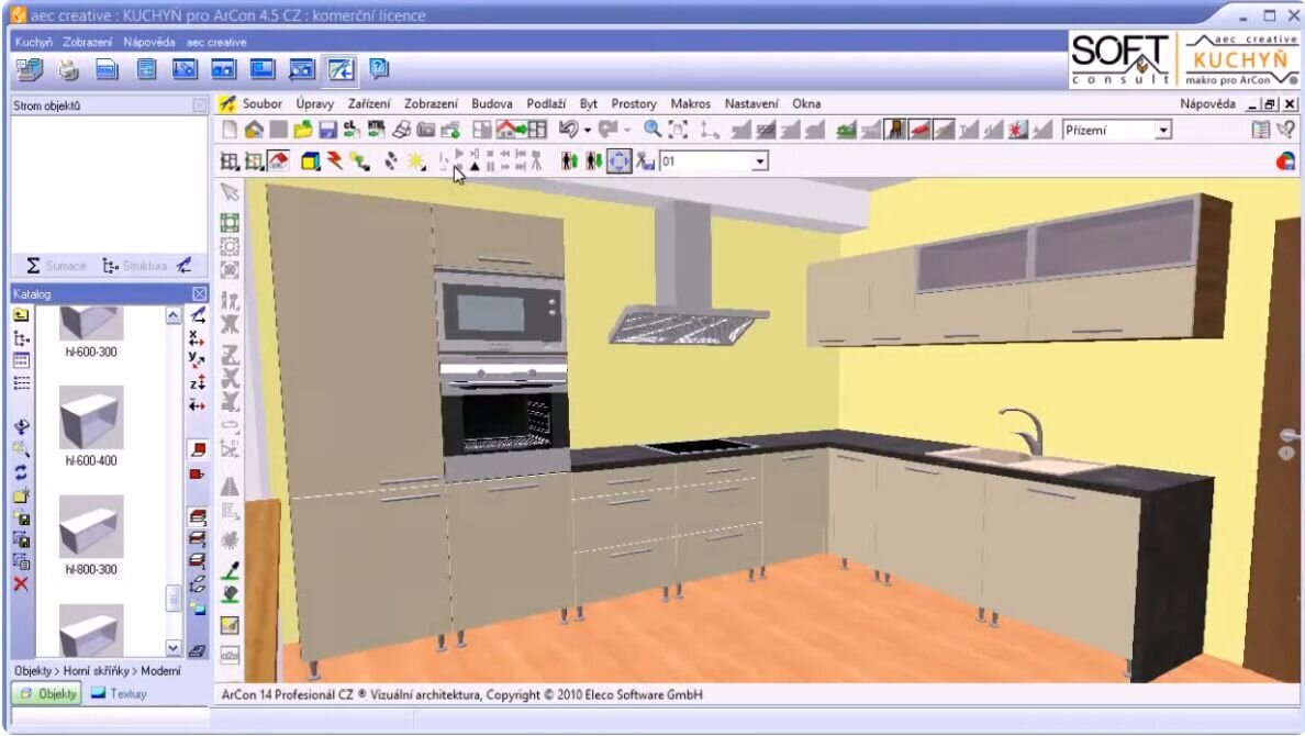 Kuchyň pro ArCon: vkládání horních skříněk