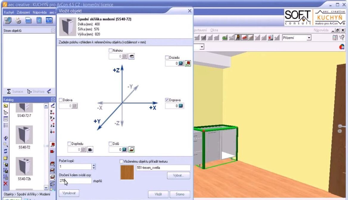 Kuchyň pro ArCon: vkládání spodních skříněk
